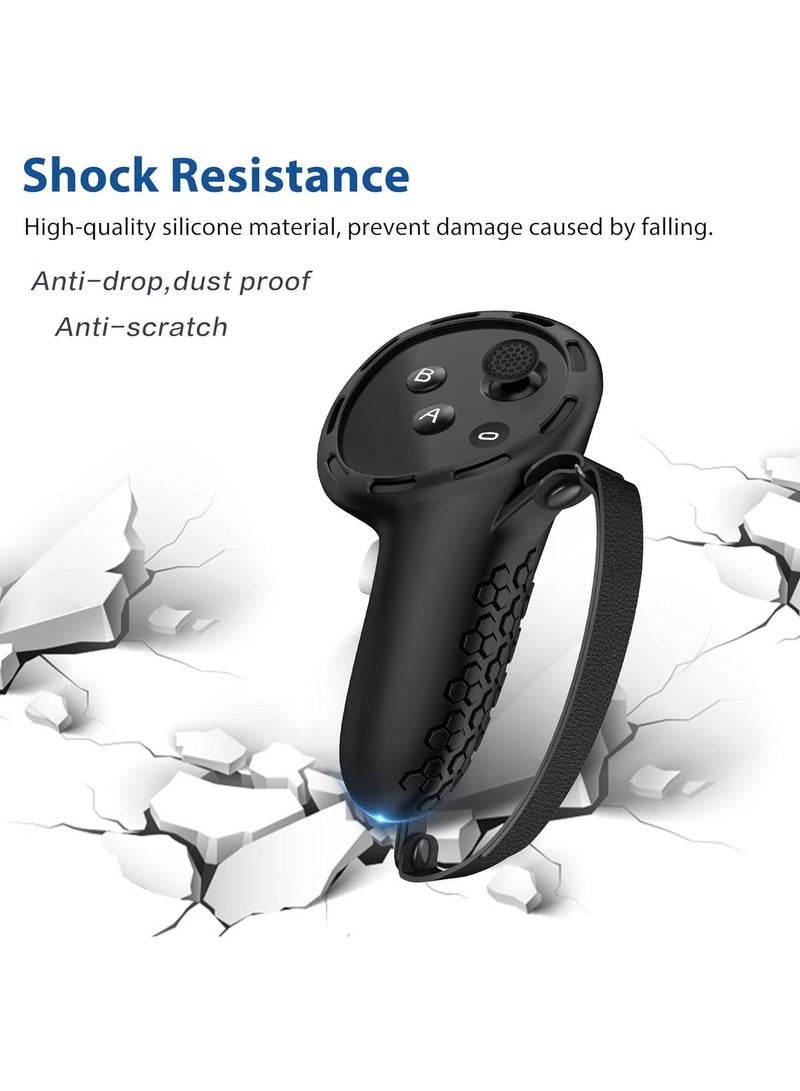 Controller Grips for Oculus Quest 3,Comfortable PU Leather Silicone Cover with Controller Hand Straps, 2Pcs Joystick Protection,Precise Hole Positions for Meta Quest 3 Accessories (Black) - Image 4